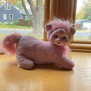 Kitty Surprise Plush Pink Mama Cat With One Kitten 1990s Vintage Toy